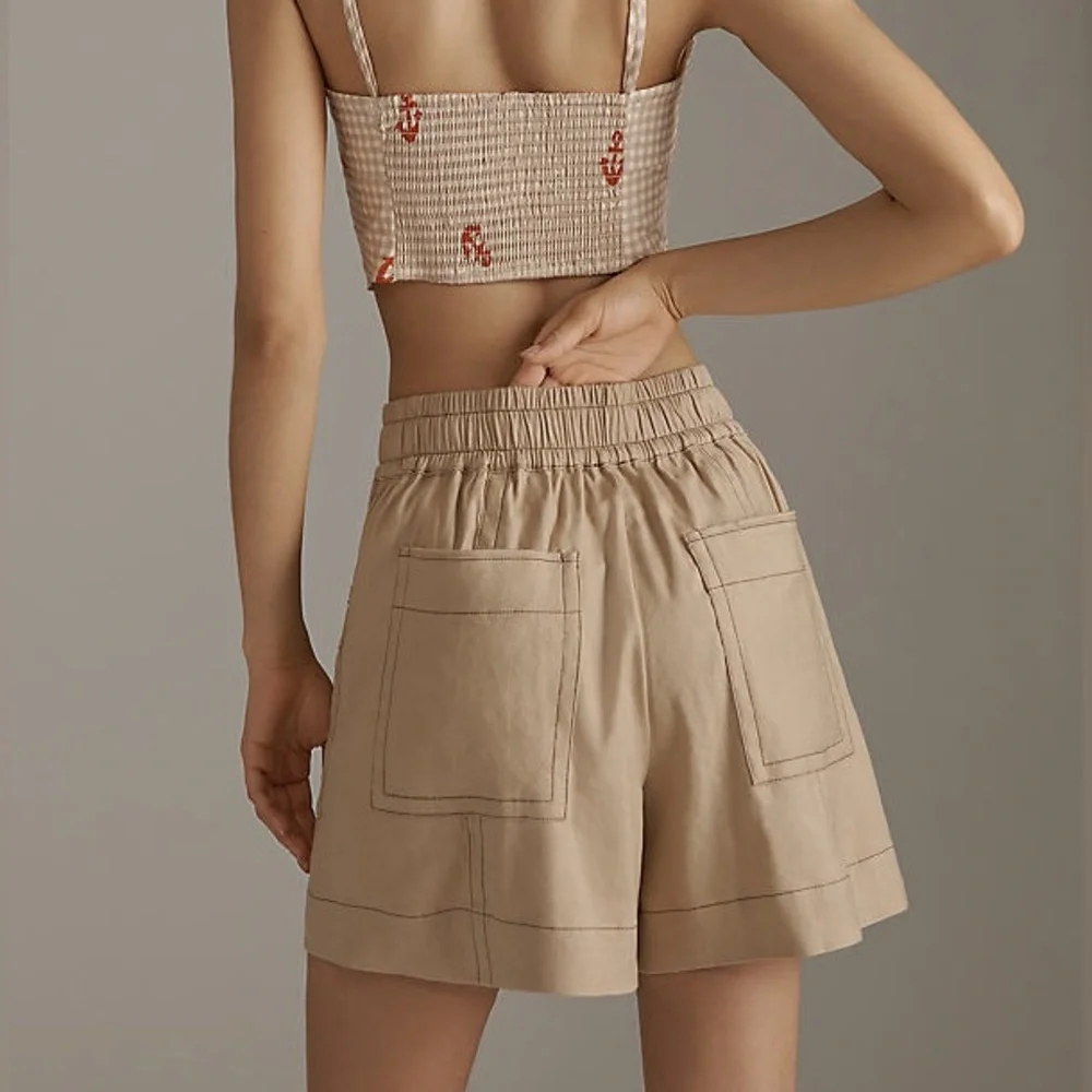Anthropologie | Maeve La Ponche pull on tan shorts size XL